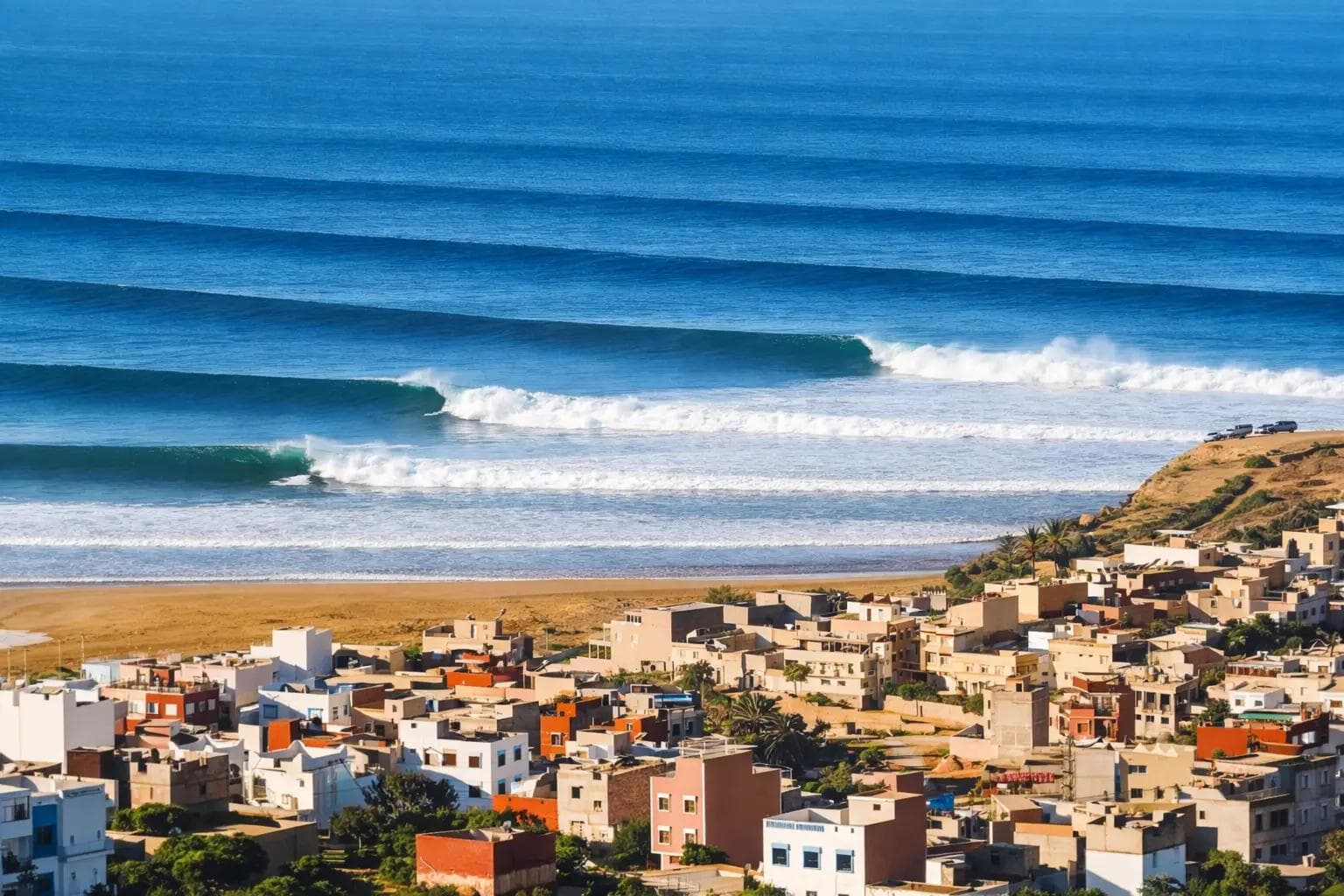 Atlantic beach glowing in soft sunset light