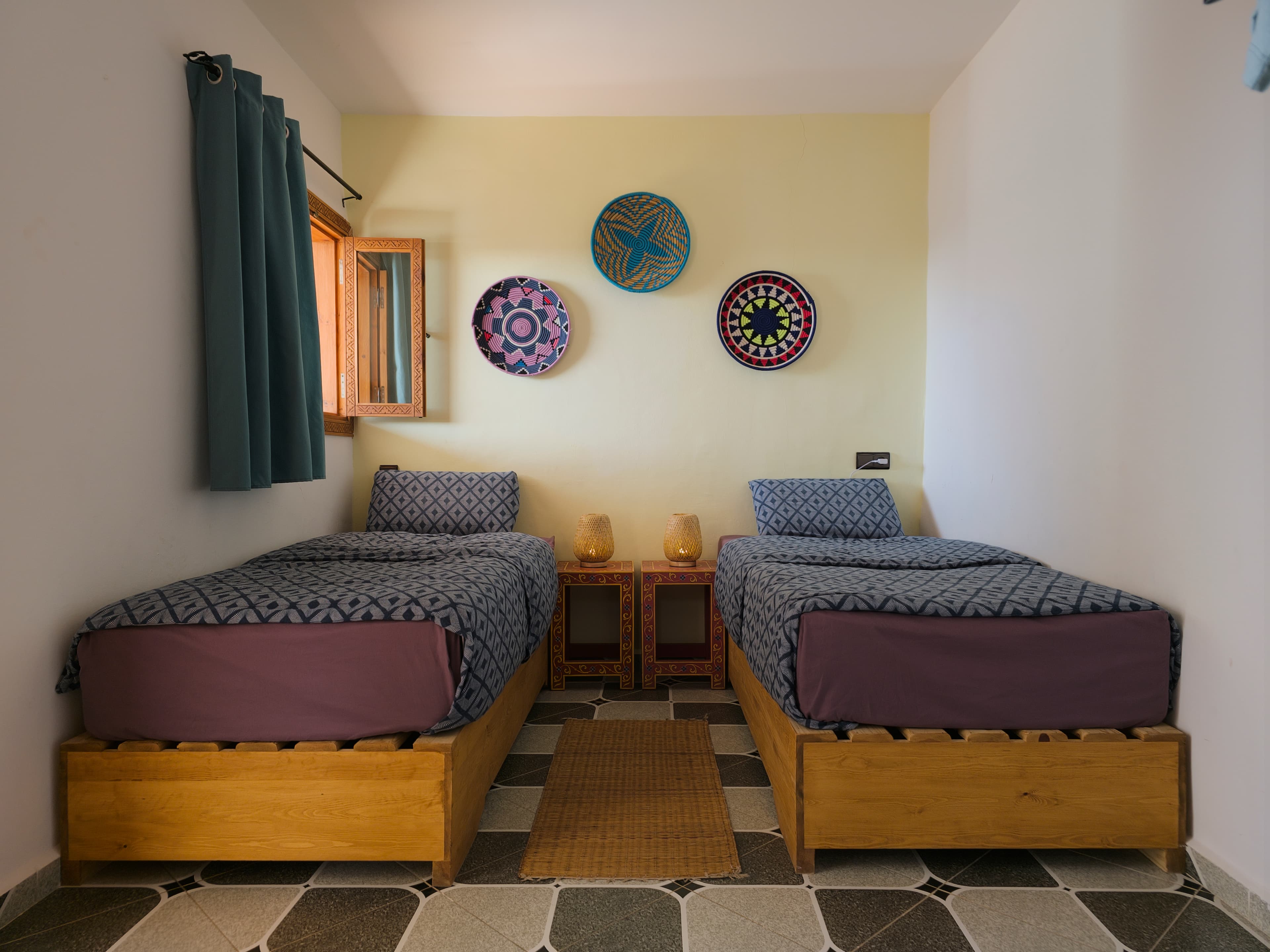 Cozy interior details of the private rooms at Sunset Surf House
